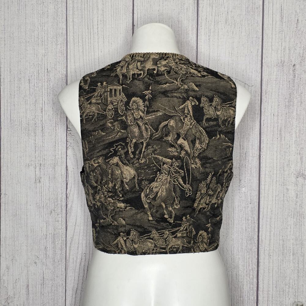Vintage Roughrider by Circle T Western Tapestry Vest Horse Cowboy Rodeo Print M - Picture 4 of 6